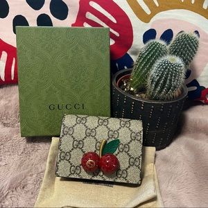 SOLD Gucci Supreme Card case wallet with cherries